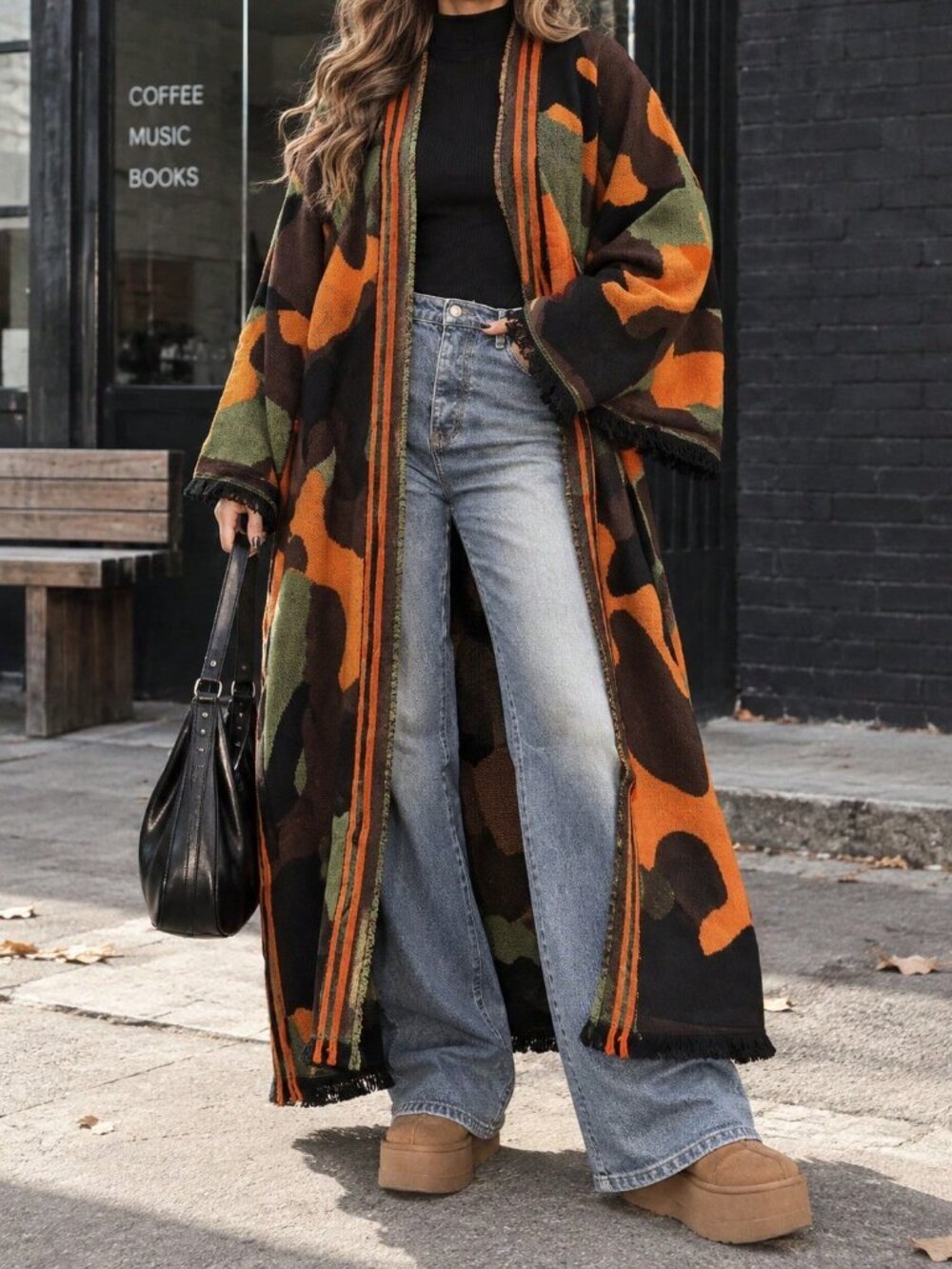 Orange Elegant Women's Long Open‑Front Cardigan - Picture 2 of 3